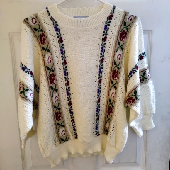 Vintage Bay Point Threads Womens Sweater Short Sleeve Floral- L - Picture 1 of 2